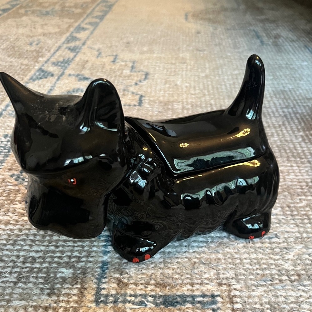Vintage Black Scottish Terrier Cookie Jar Planter Figurine Mid Century Kitchy